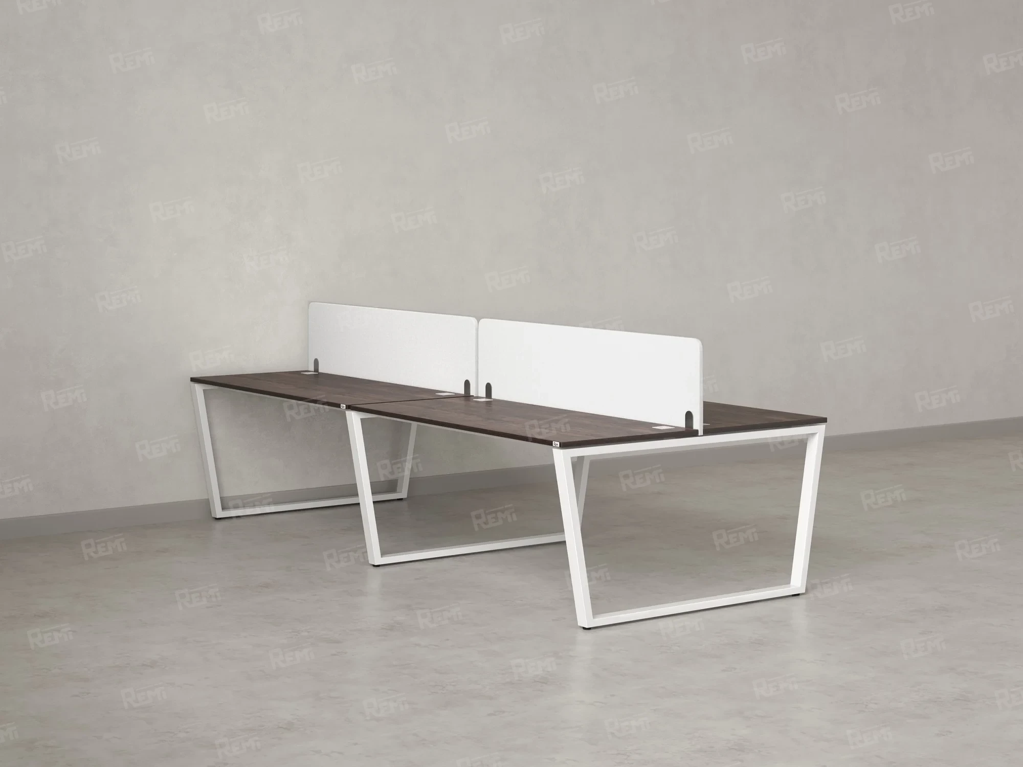 Бенч-система, 4 рабочих места, на U-образных опорах, 2 тканевых экранов 2400x1200x750 RM173-3-12x12 Дуб Апрельский шоколад/Белый