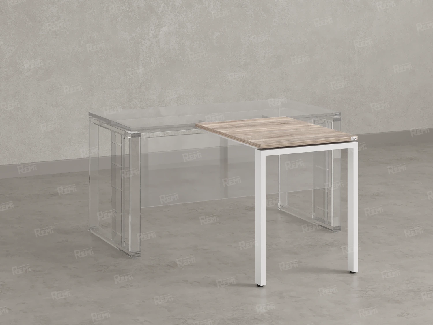 Брифинг прямой, с парящей столешнецей, на П-образном каркасе 1300x800x750 RM070-13x8 Дуб Маувелла/Белый