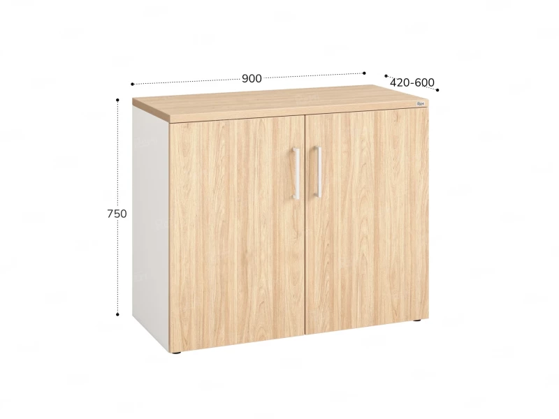 Шкаф низкий распашной, регулируемые опоры, 2 уровня 900x600x750 RM148-90x60 Вяз Швейцарский светлый/Белый