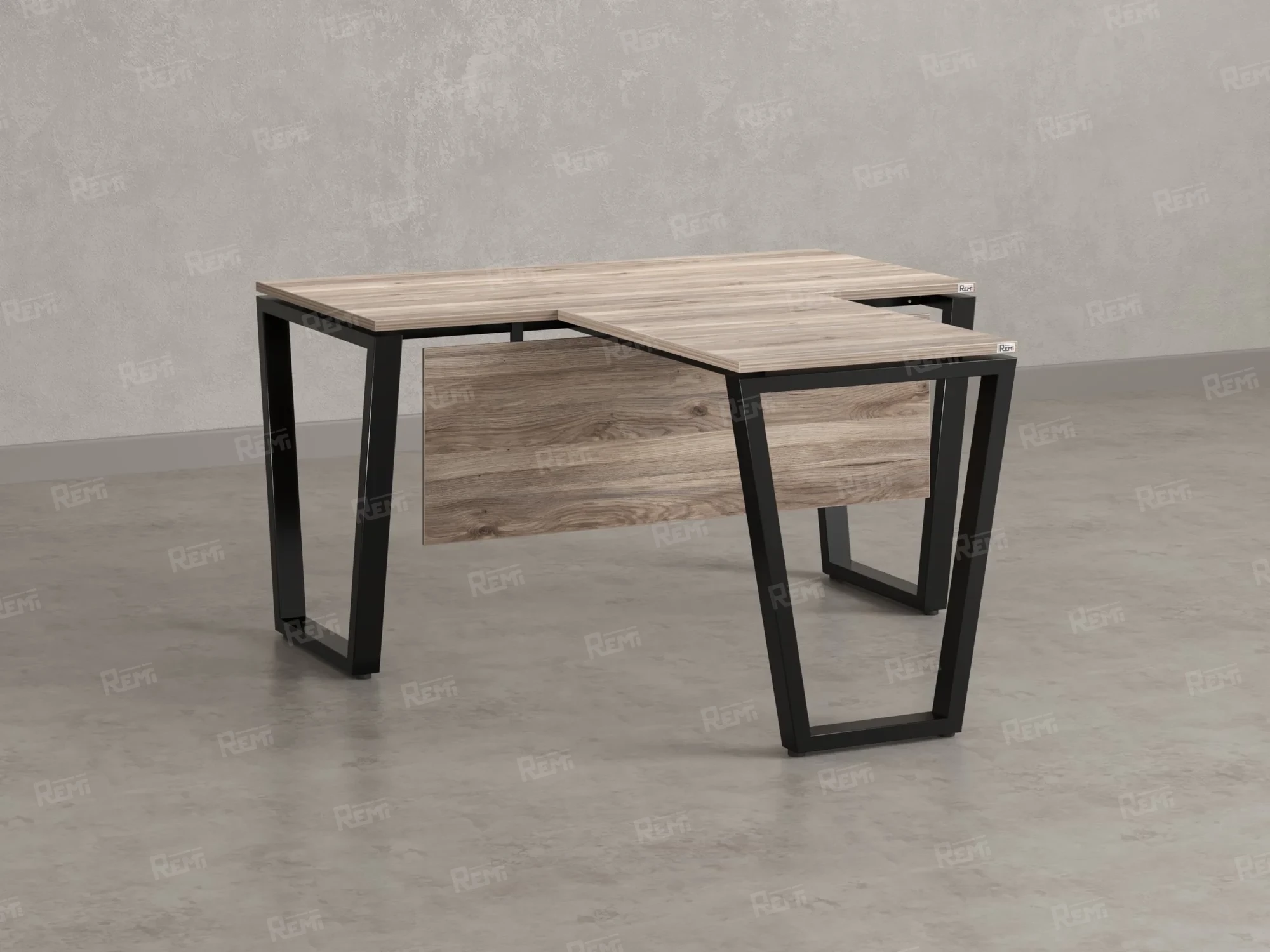 Стол с брифингом с парящей столешницей на U-образных опорах с экраном ЛДСП RM047-16x8 1600x2400x750 Дуб Маувелла/Черный