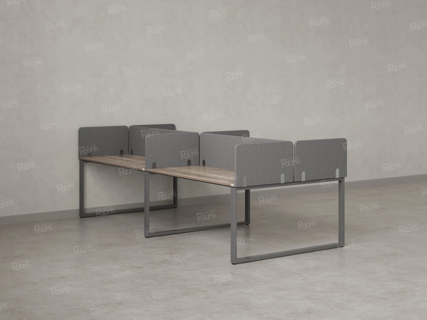 Бенч-система, 4 рабочих места, на О-образных опорах, 8 тканевых экранов 2000x1400x750 RM170-1-10x14 Дуб Маувелла/Серый