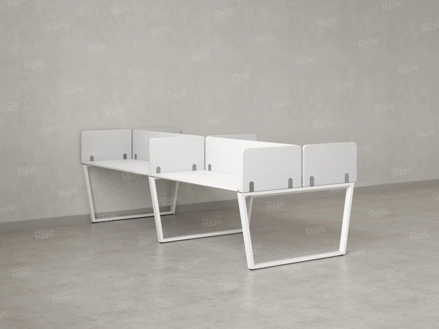 Бенч-система, 4 рабочих места, на U-образных опорах, 8 тканевых экранов 2000x1200x750 RM173-1-10x12 Белый/Белый