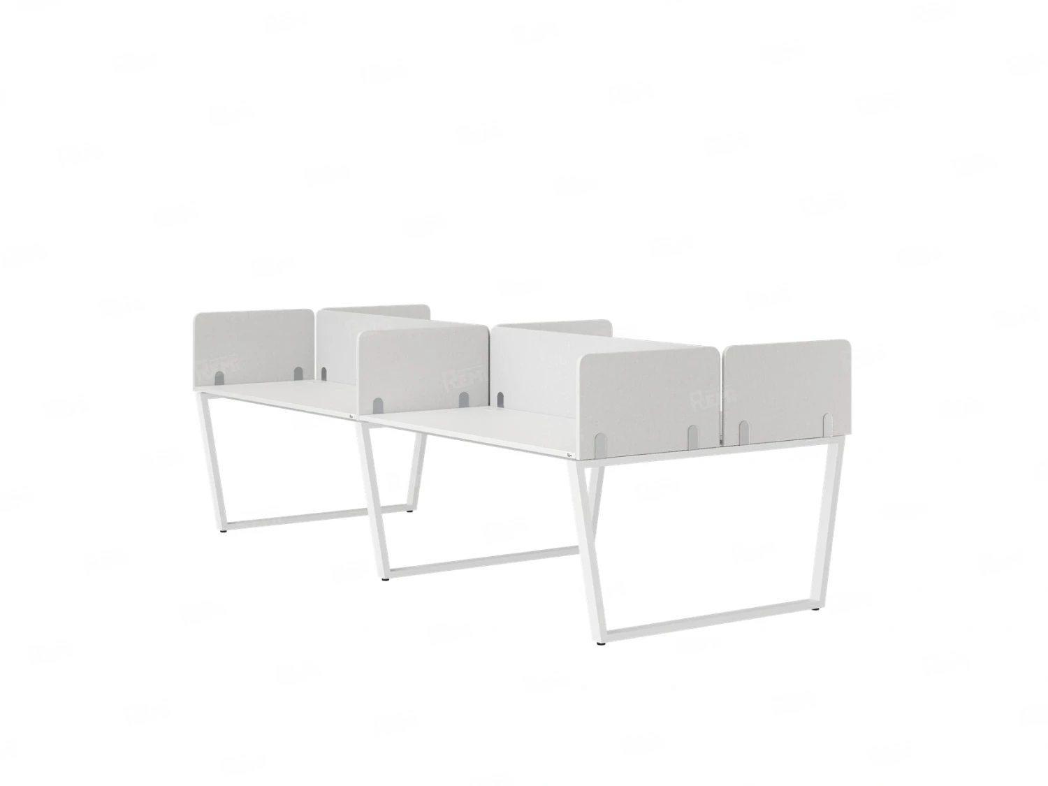 Бенч-система, 4 рабочих места, на U-образных опорах, 8 тканевых экранов 2000x1200x750 RM173-1-10x12 Белый/Белый