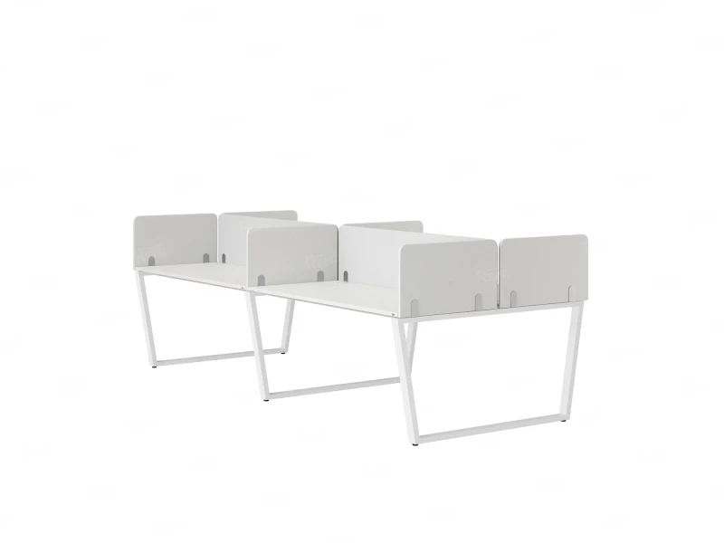 Бенч-система, 4 рабочих места, на U-образных опорах, 8 тканевых экранов 2000x1200x750 RM173-1-10x12 Белый/Белый