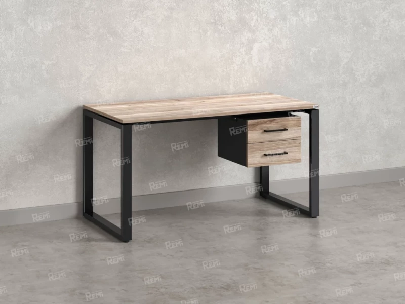 Стол прямой с подвесной тумбой 2 ящика, О-опора 1800x800x750 RM037-18x8 Дуб Маувелла/Черный