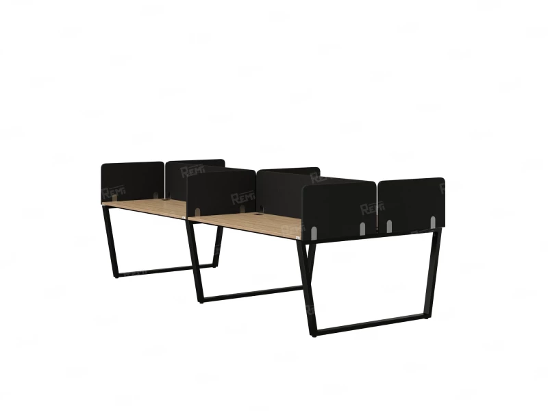 Бенч-система, 4 рабочих места, на U-образных опорах, 8 тканевых экранов 3600x1400x750 RM173-1-18x14 Вяз Швейцарский светлый/Черный
