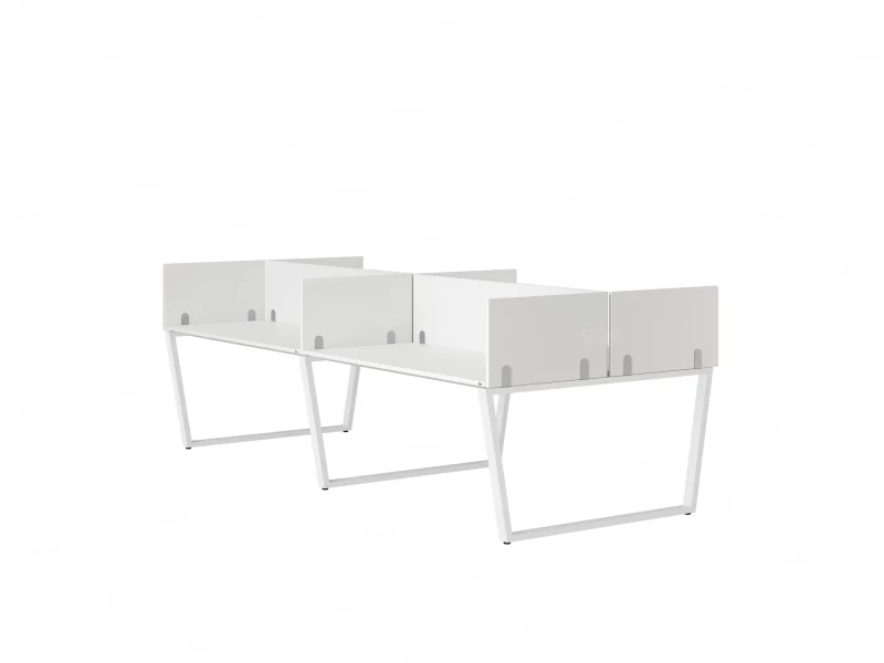 Бенч-система, 4 рабочих места, на U-образных опорах, 8 ЛДСП экранов 2400x1600x750 RM173-2-12x16 Белый/Белый