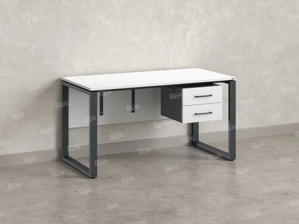 Стол прямой, подвесная тумба, ЛДСП экран, О-опора 1800x600x750 RM033-18x6 Белый/Серый