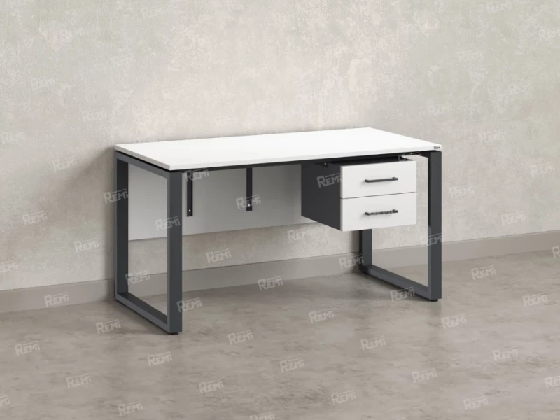 Стол прямой, подвесная тумба, ЛДСП экран, О-опора 1800x600x750 RM033-18x6 Белый/Серый