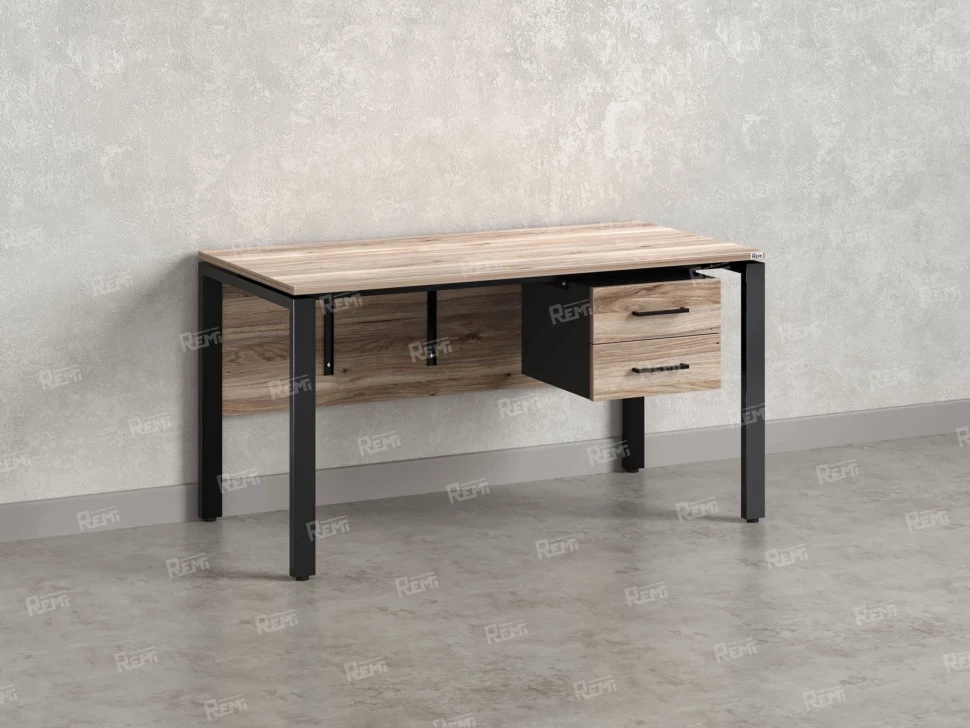 Стол прямой, подвесная тумба, ЛДСП экран, П-опора 1800x600x750 RM031-18x6 Дуб Маувелла/Черный