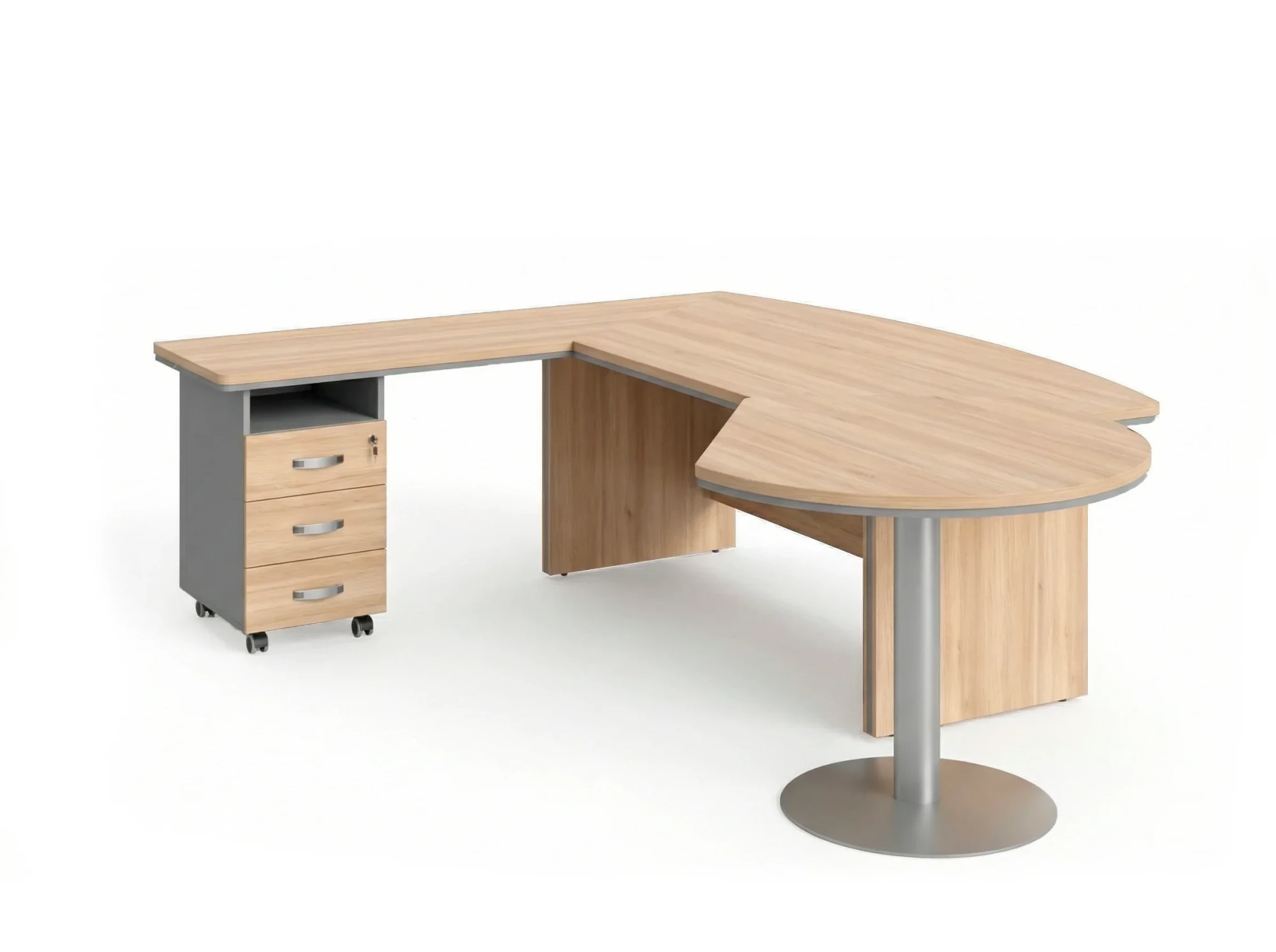 BRL RB073-255x200L Стол рук-ля L угл. брифинг и тумба 3 ящ. 2550х2000х760 Акация/Серый вулканический