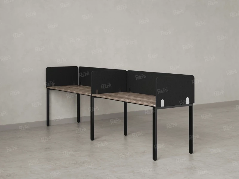 Бенч-система в 1 ряд, 2 рабочих места 5 тканевых экранов 2700x600x750 RM167-1-27x6 Дуб Маувелла/Черный