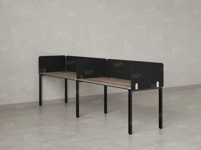 Бенч-система в 1 ряд, 2 рабочих места 5 тканевых экранов 2700x600x750 RM167-1-27x6 Дуб Маувелла/Черный
