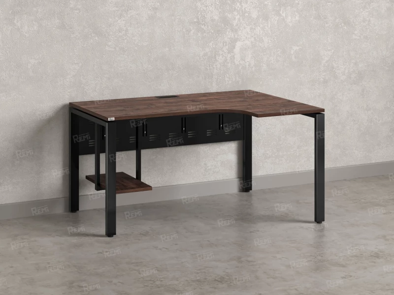 Стол угловой, экран металл, П-опора, правый 1400x600/900x750, RM058-14x6-9 Дуб Апрельский шоколад/Черный