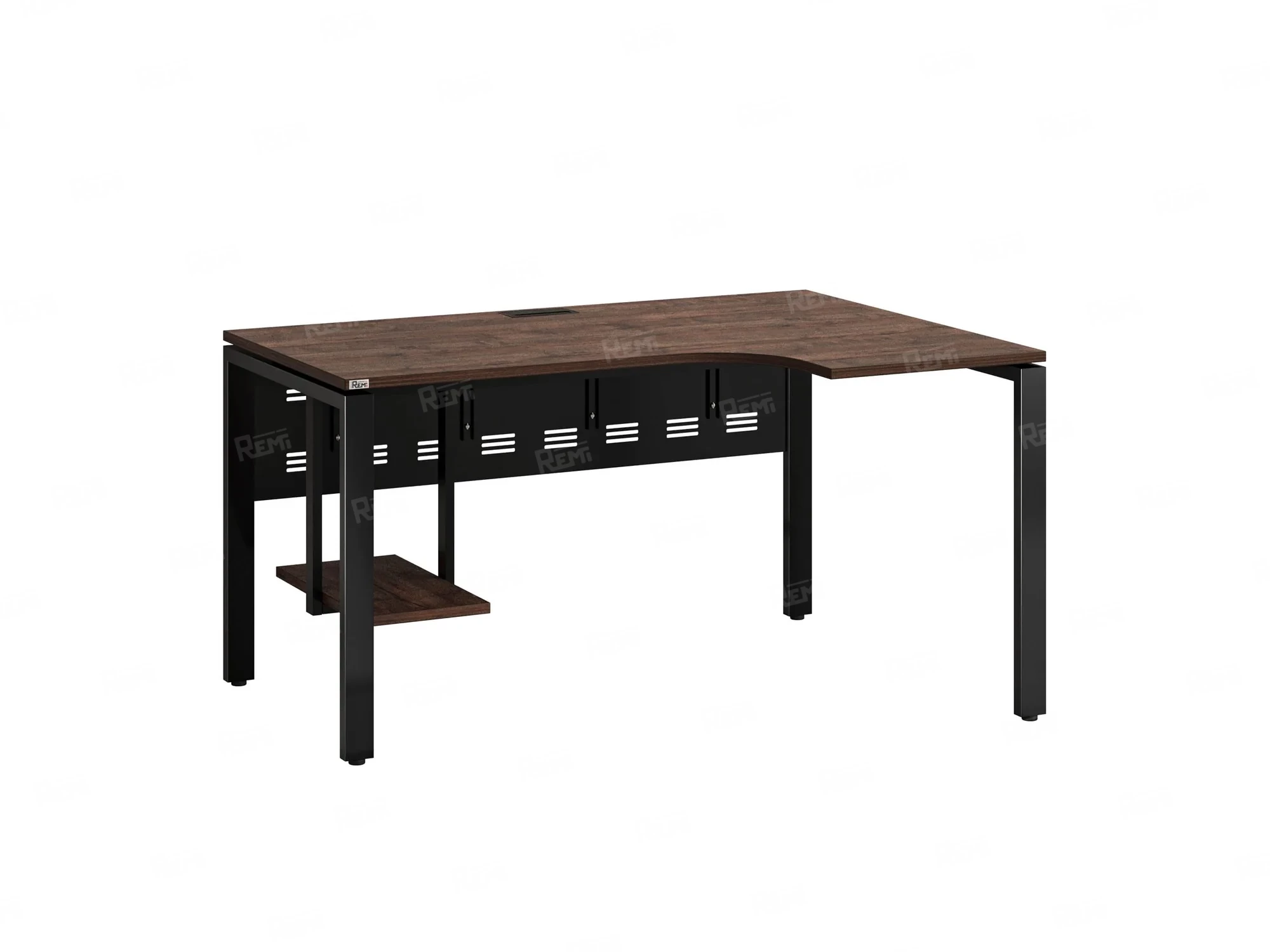 Стол угловой, экран металл, П-опора, правый 1400x600/900x750, RM058-14x6-9 Дуб Апрельский шоколад/Черный