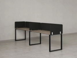 Бенч-система в 1 ряд, 2 рабочих места 5 тканевых экранов 2700x600x750 RM168-1-27x6 Дуб Маувелла/Черный