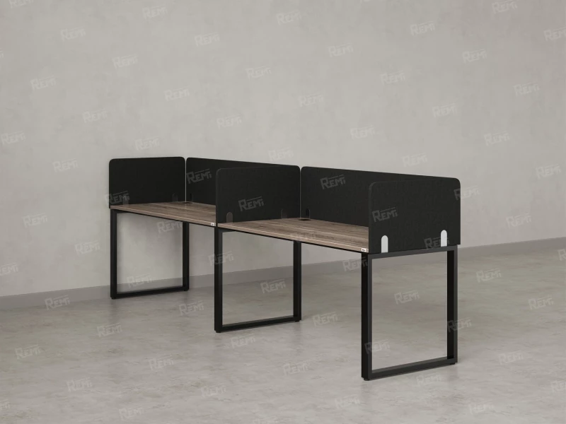 Бенч-система в 1 ряд, 2 рабочих места 5 тканевых экранов 2700x600x750 RM168-1-27x6 Дуб Маувелла/Черный