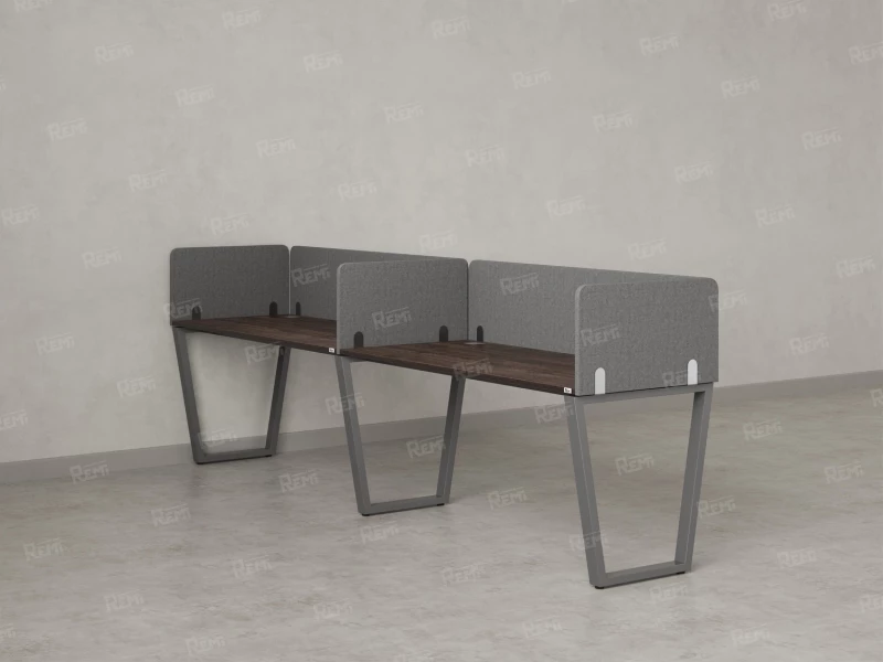 Бенч-система в 1 ряд, 2 рабочих места 5 тканевых экранов 3600x700x750 RM174-1-36x7 Дуб Апрельский шоколад/Серый
