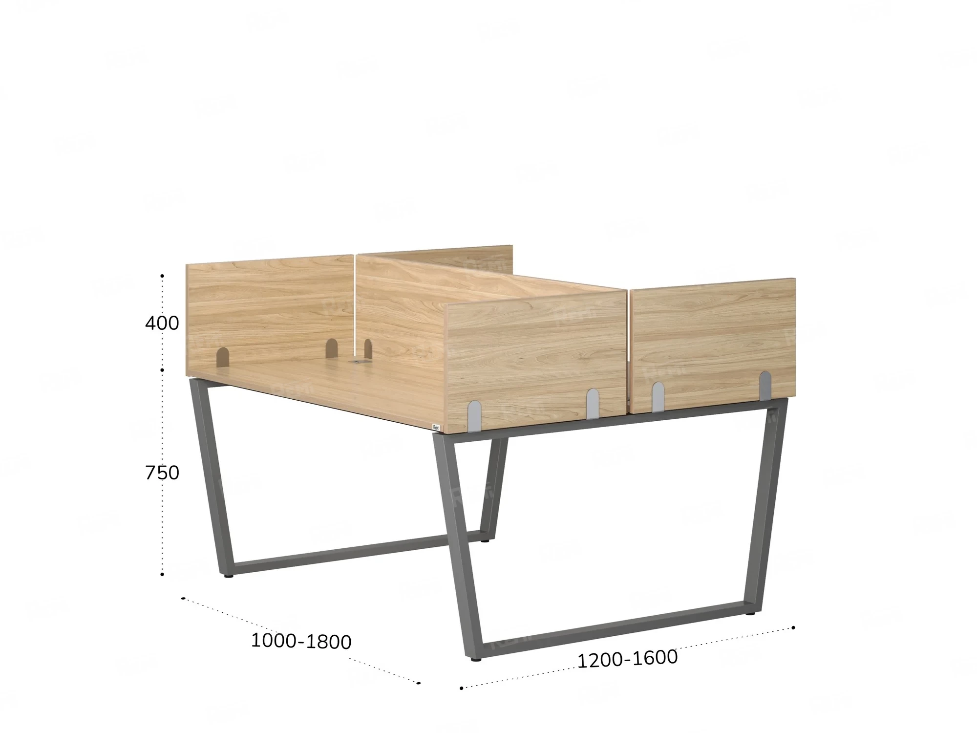 Бенч-система, 2 рабочих места, 5 ЛДСП экранов 1000x1400x750 RM172-4-10x14 Вяз Швейцарский светлый/Серый