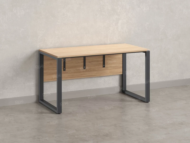 Стол прямой на О-образных опорах, экран ЛДСП 1800x600x750 RM006-18x6 Вяз Швейцарский светлый/Серый