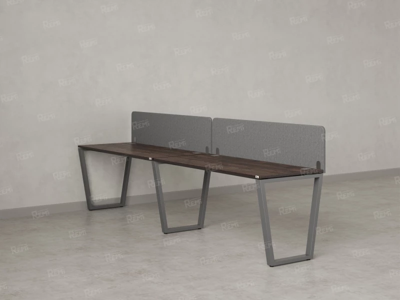 Бенч-система в 1 ряд, 2 рабочих места 2 тканевых экранов 2400x600x750 RM174-3-24x6 Дуб Апрельский шоколад/Серый