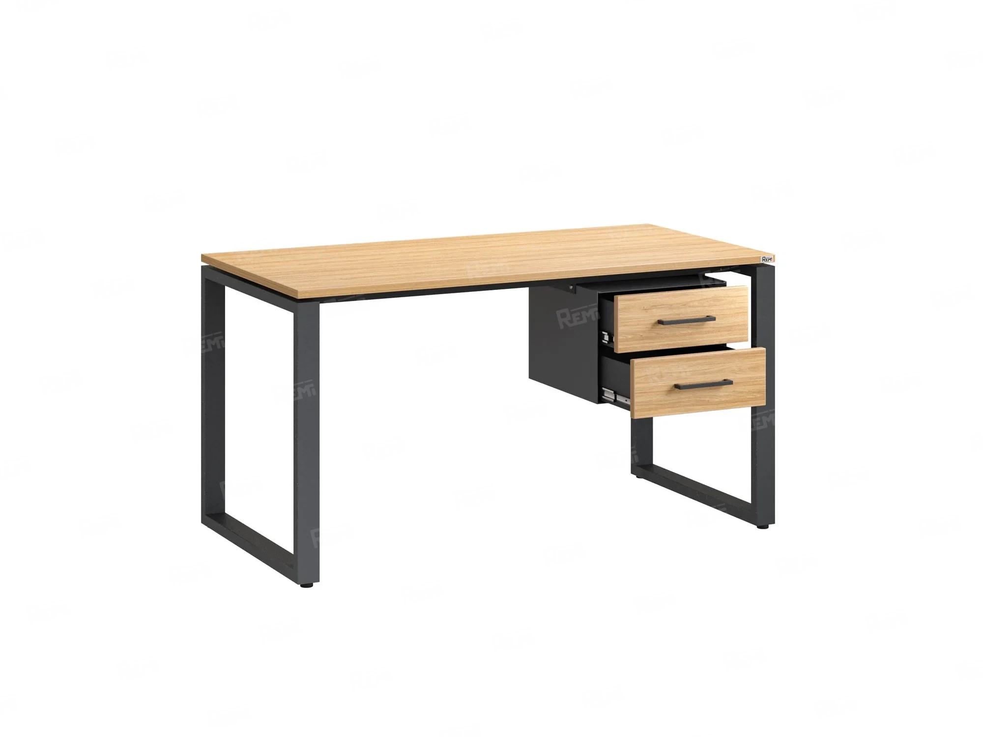 Стол прямой с подвесной тумбой 2 ящика, О-опора 1600x600x750 RM037-16x6 Вяз Швейцарский светлый/Серый