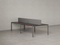 Бенч-система, 4 рабочих места, на П-образных опорах, 2 тканевых экранов 2400x1200x750 RM166-3-12x12 Дуб Апрельский шоколад/Серый