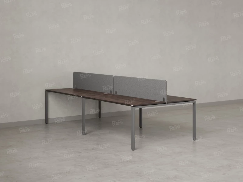 Бенч-система, 4 рабочих места, на П-образных опорах, 2 тканевых экранов 2400x1200x750 RM166-3-12x12 Дуб Апрельский шоколад/Серый