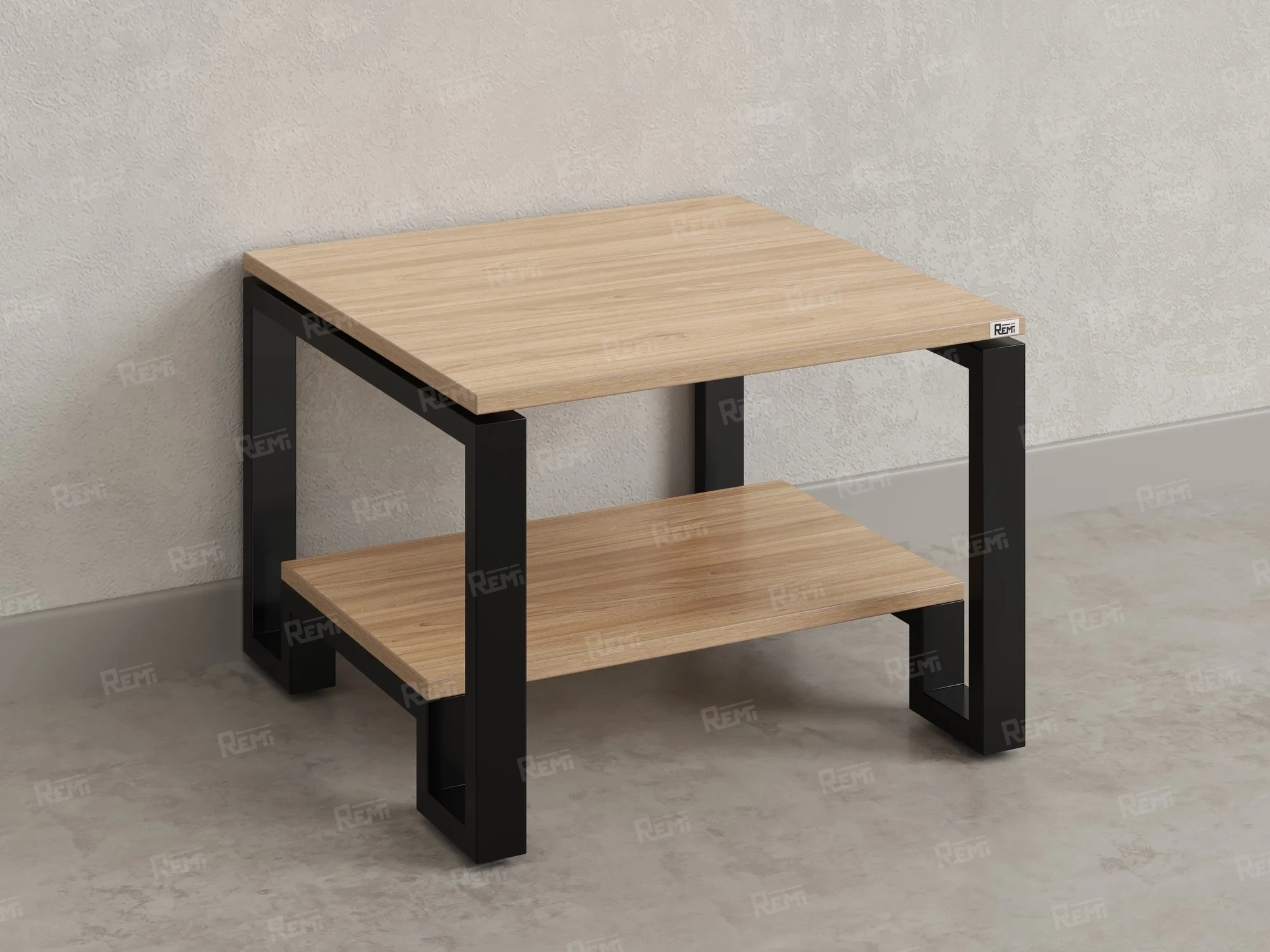 Журнальный стол с полкой 900x700x550 RM181-9x7 Вяз Швейцарский светлый/Черный