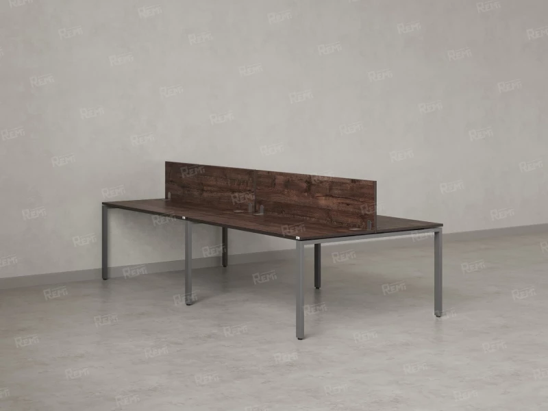 Бенч-система, 4 рабочих места, на П-образных опорах, 2 ЛДСП экранов 2800x1600x750 RM166-4-14x16 Дуб Апрельский шоколад/Серый