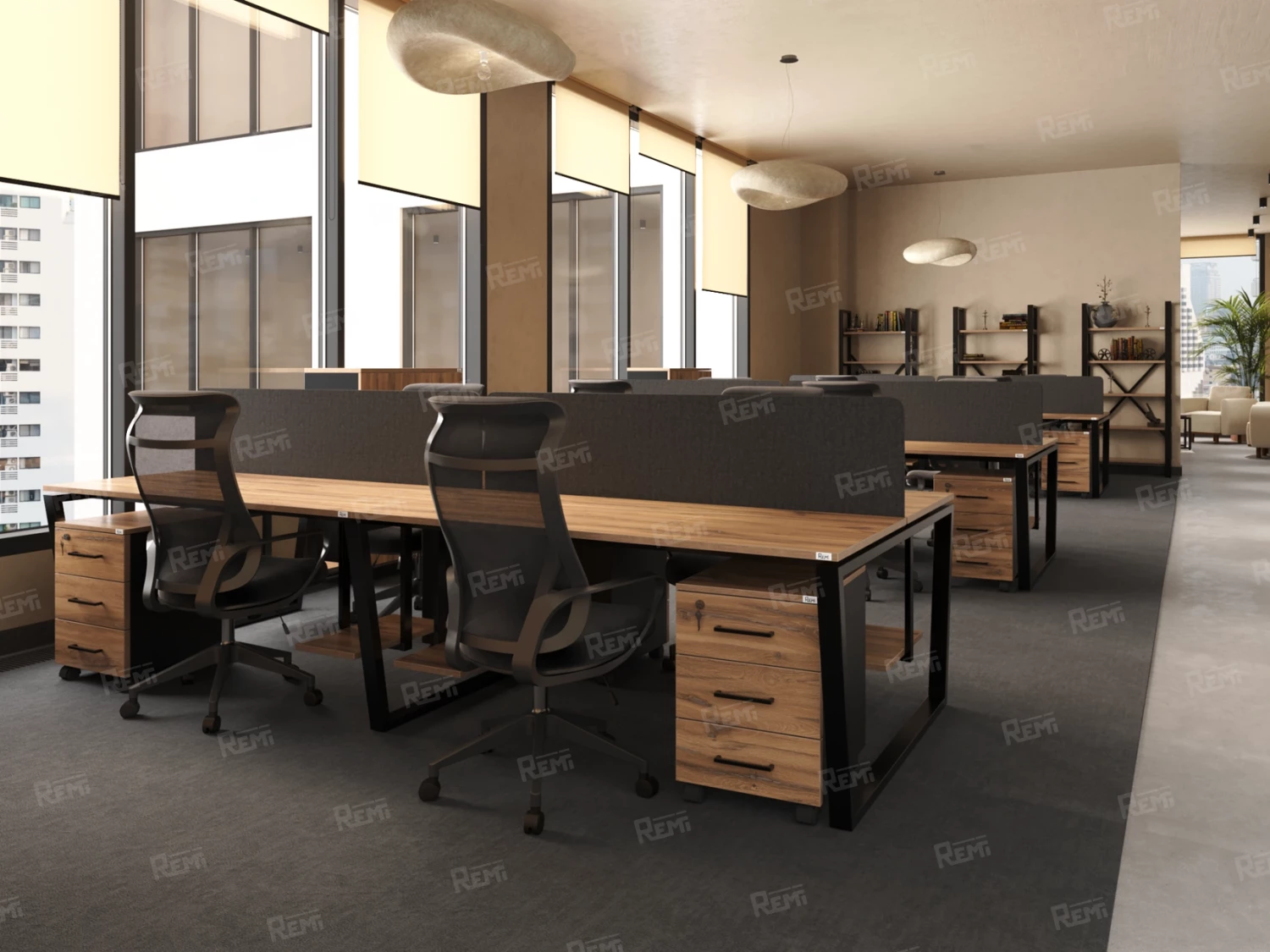 Стол прямой, подвесная тумба, ЛДСП экран, П-опора 1600x800x750 RM030-16x8 Дуб Юстус/Черный