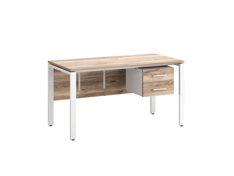 Стол прямой, подвесная тумба, ЛДСП экран, П-опора 2000x800x750 RM031-20x8 Дуб Маувелла/Белый