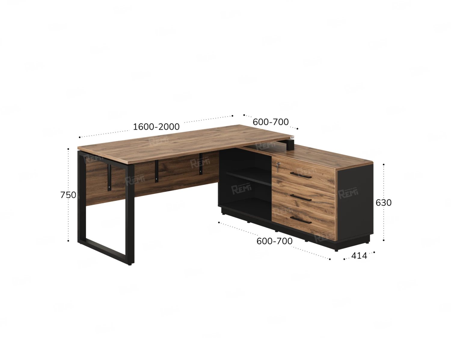 Стол прямой с тумбой R, ЛДСП экран, О-опора 1800x600x750 RM012R-18x6 Дуб Юстус/Черный