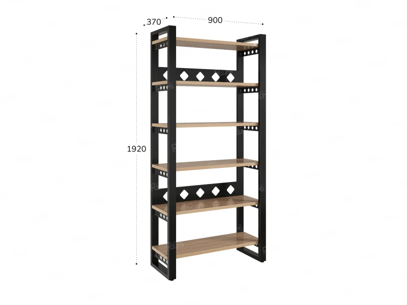 Стеллаж, 6 уровней 900x370x1920 RM132-90x37 Вяз Швейцарский светлый/Черный