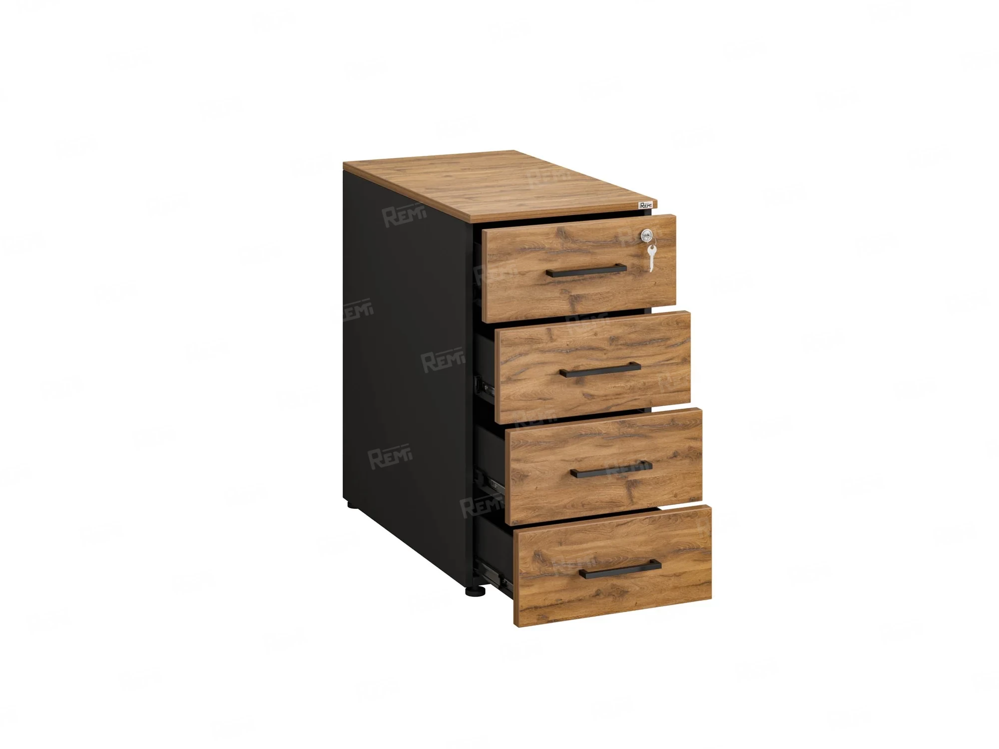 Тумба приставная, 4 ящика 400x800x750 RM121-40x80 Дуб Юстус/Черный