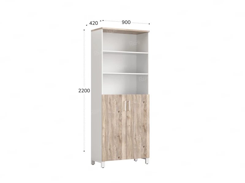 Шкаф комбинированный, 6 уровней 900x420x2200 RM154-90x41 Дуб Маувелла/Белый