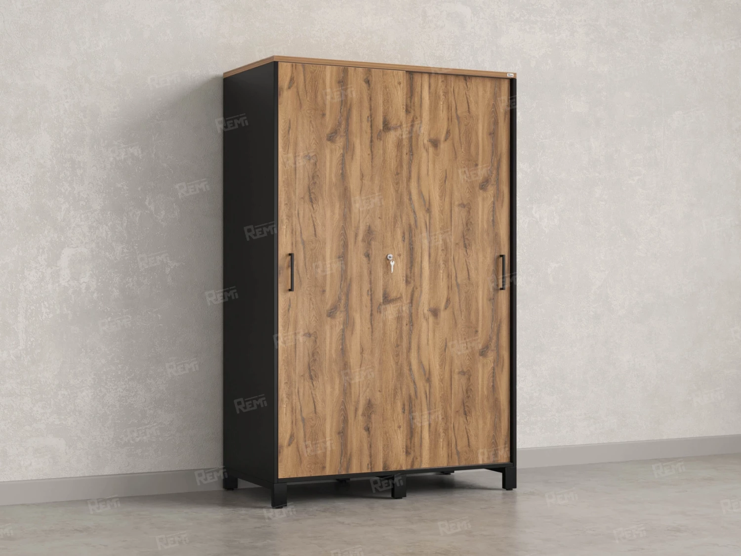 Шкаф-купе, штанга, 1 полка 1200x600x1900 RM163-90x60 Дуб Юстус/Черный