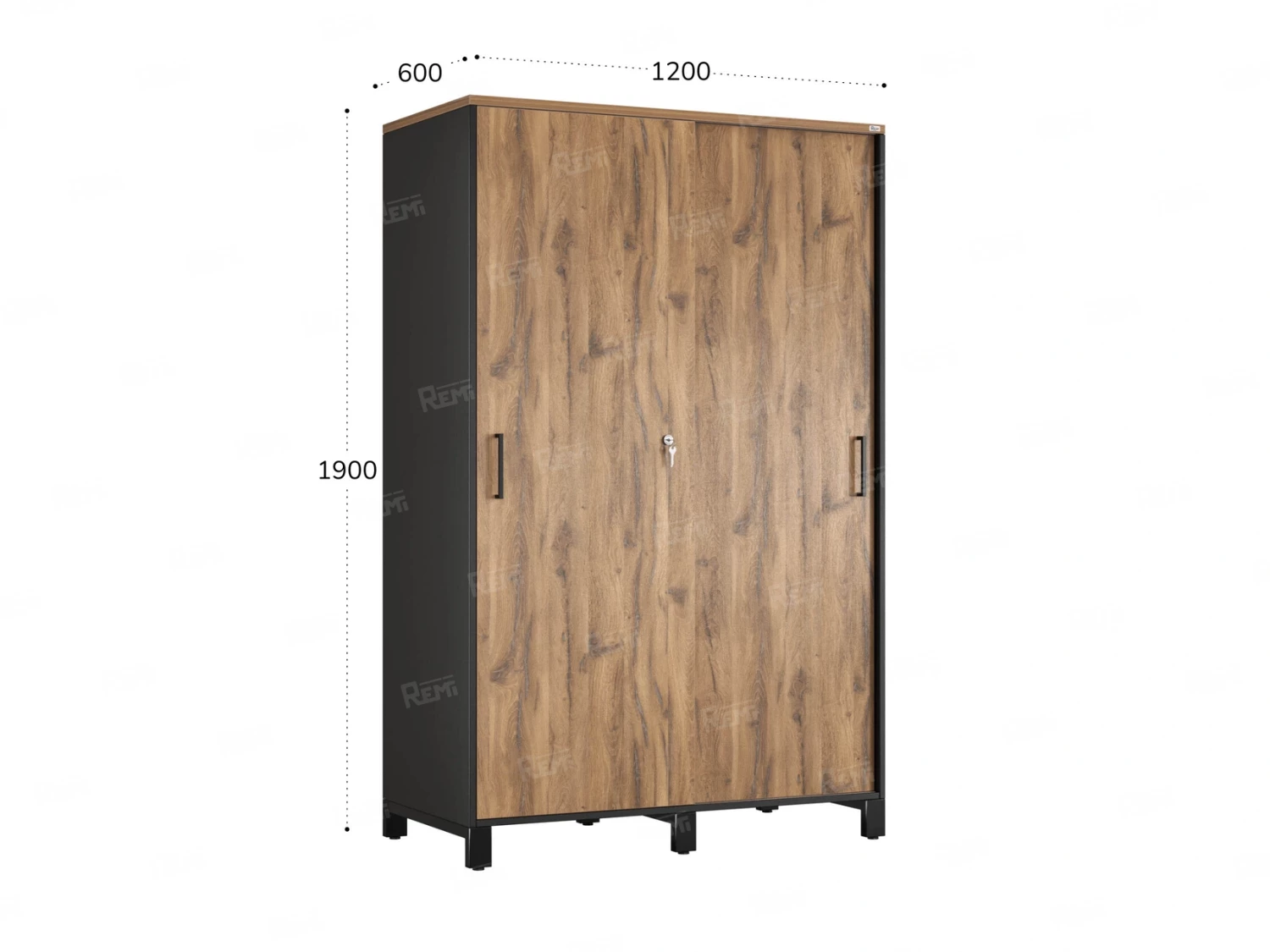 Шкаф-купе, штанга, 1 полка 1200x600x1900 RM163-90x60 Дуб Юстус/Черный