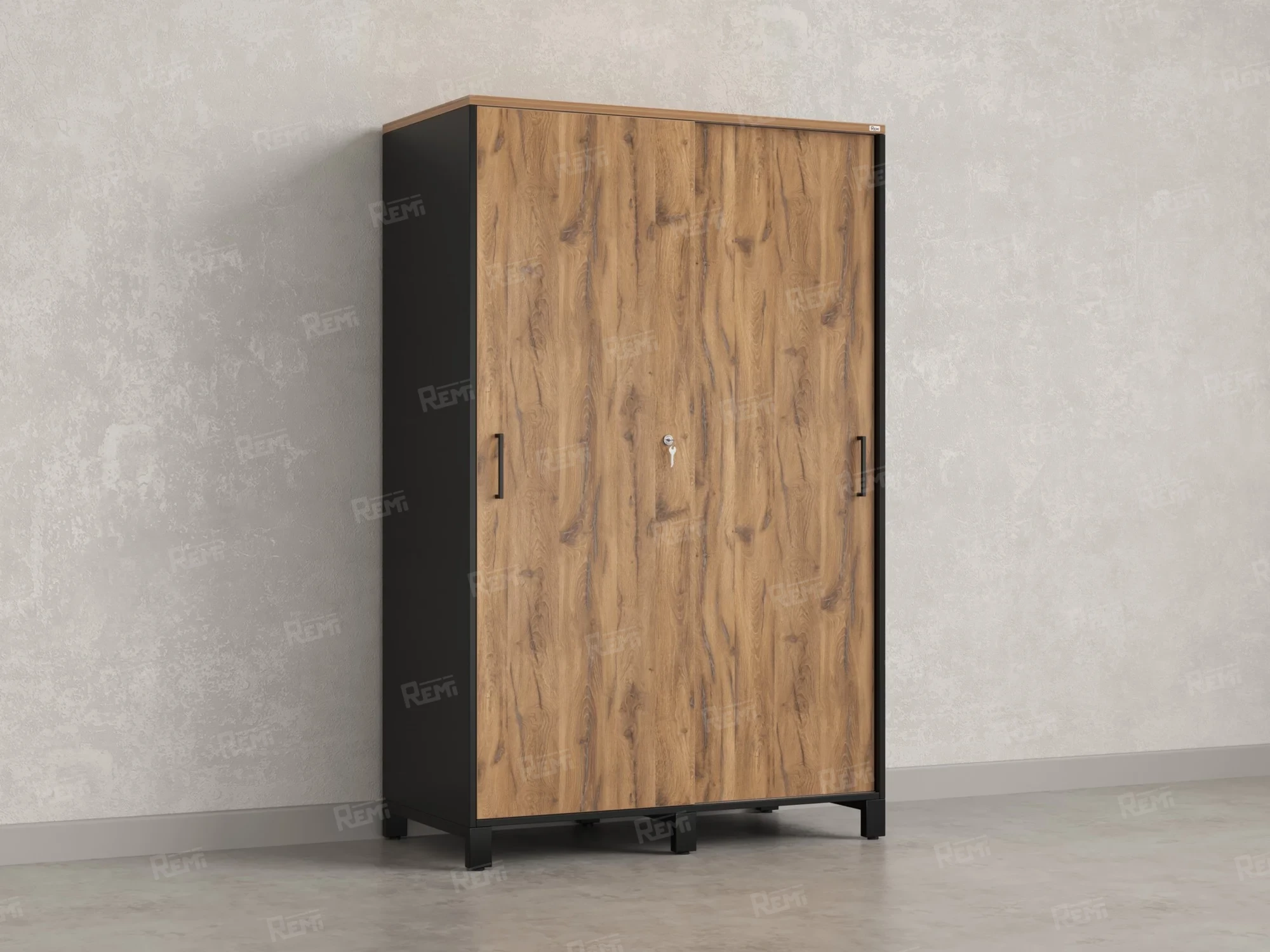 Шкаф-купе, штанга, 1 полка 1200x600x1900 RM163-90x60 Дуб Юстус/Черный