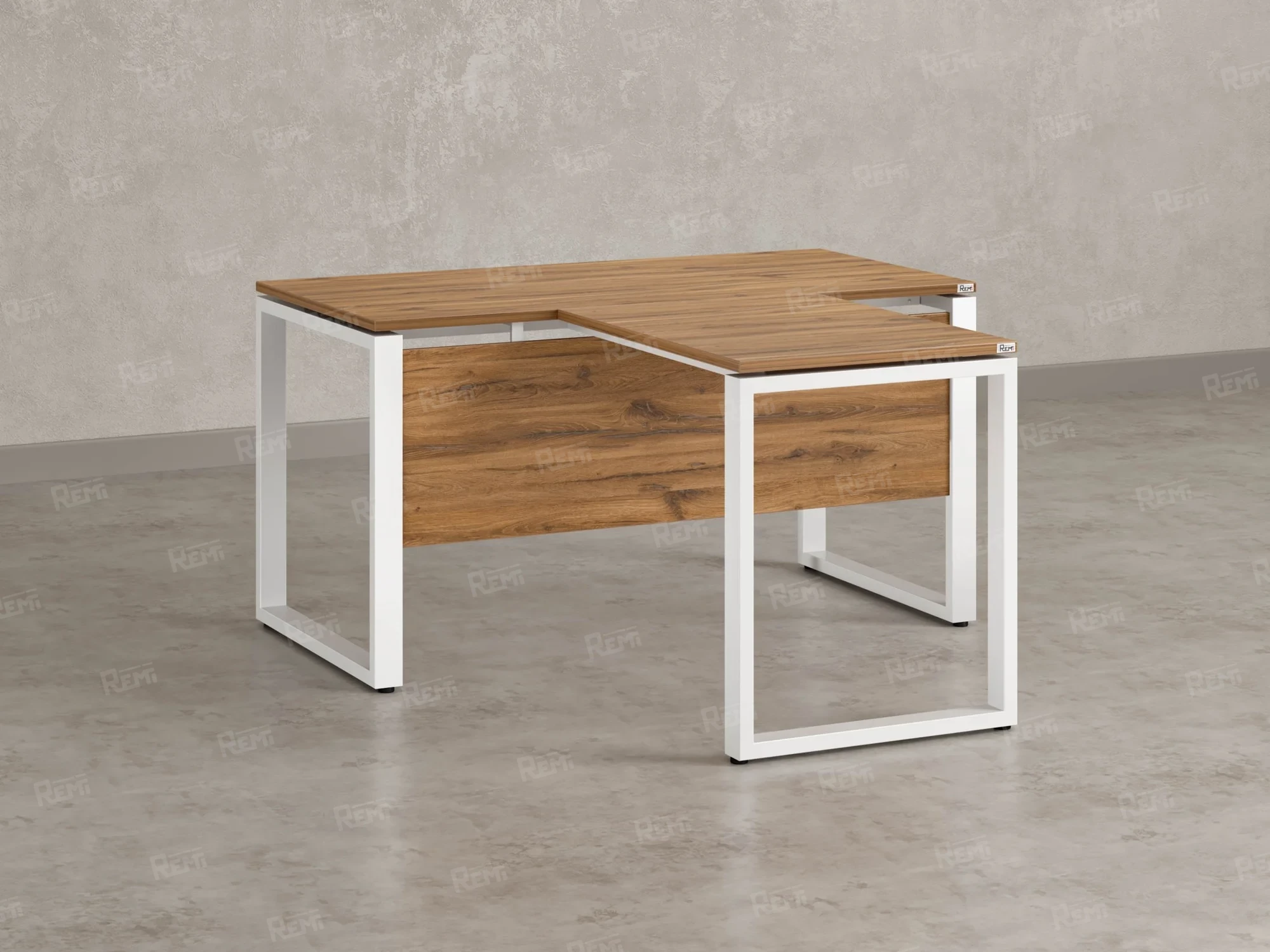 Стол с брифингом с парящей столешницей на О-образных опорах с экраном ЛДСП RM045-16x9 1600x2500x750 Дуб Юстус/Белый