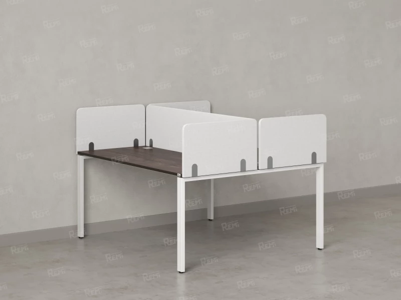 Бенч-система, 2 рабочих места, на П-образных опорах, 5 тканевых экрана 1800x1400x750 RM165-3-18x14 Дуб Апрельский шоколад/Белый