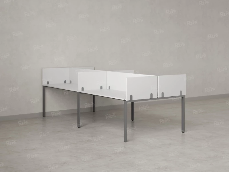 Бенч-система, 4 рабочих места, на П-образных опорах, 8 ЛДСП экранов 3200x1400x750 RM166-2-16x14 Белый/Серый