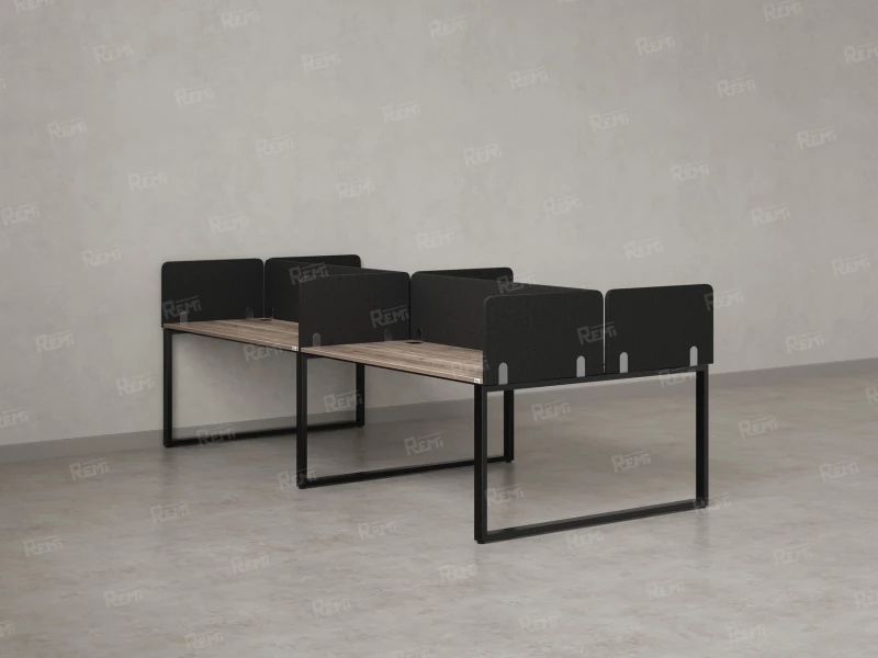 Бенч-система, 4 рабочих места, на О-образных опорах, 8 тканевых экранов 2000x1400x750 RM170-1-10x14 Дуб Маувелла/Черный