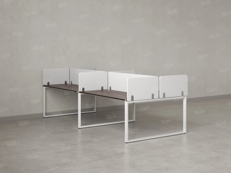 Бенч-система, 4 рабочих места, на О-образных опорах, 8 тканевых экранов 2800x1600x750 RM170-1-14x16 Дуб Апрельский шоколад/Белый