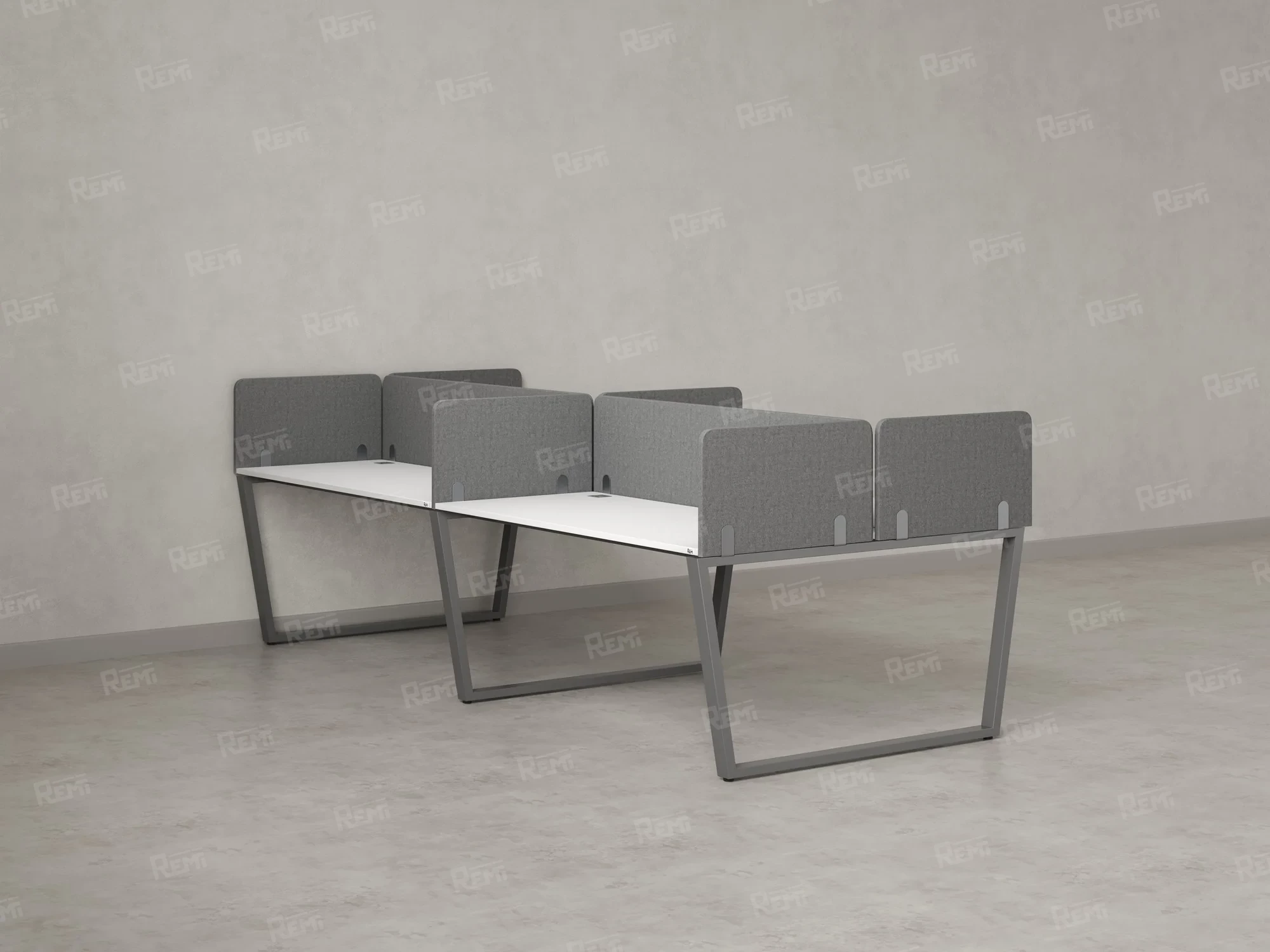 Бенч-система, 4 рабочих места, на U-образных опорах, 8 тканевых экранов 2000x1200x750 RM173-1-10x12 Белый/Серый