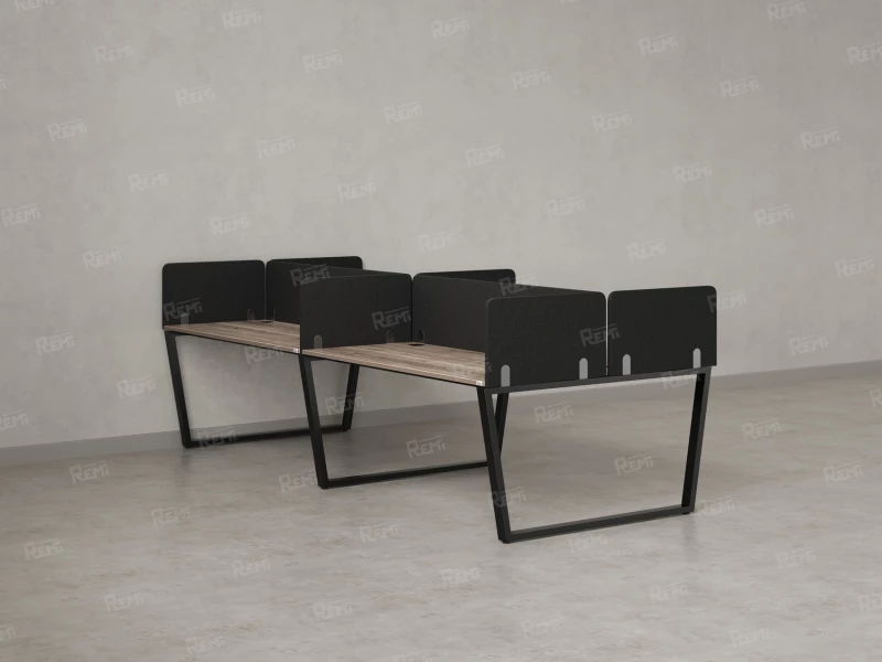 Бенч-система, 4 рабочих места, на U-образных опорах, 8 тканевых экранов 2800x1200x750 RM173-1-14x12 Дуб Маувелла/Черный