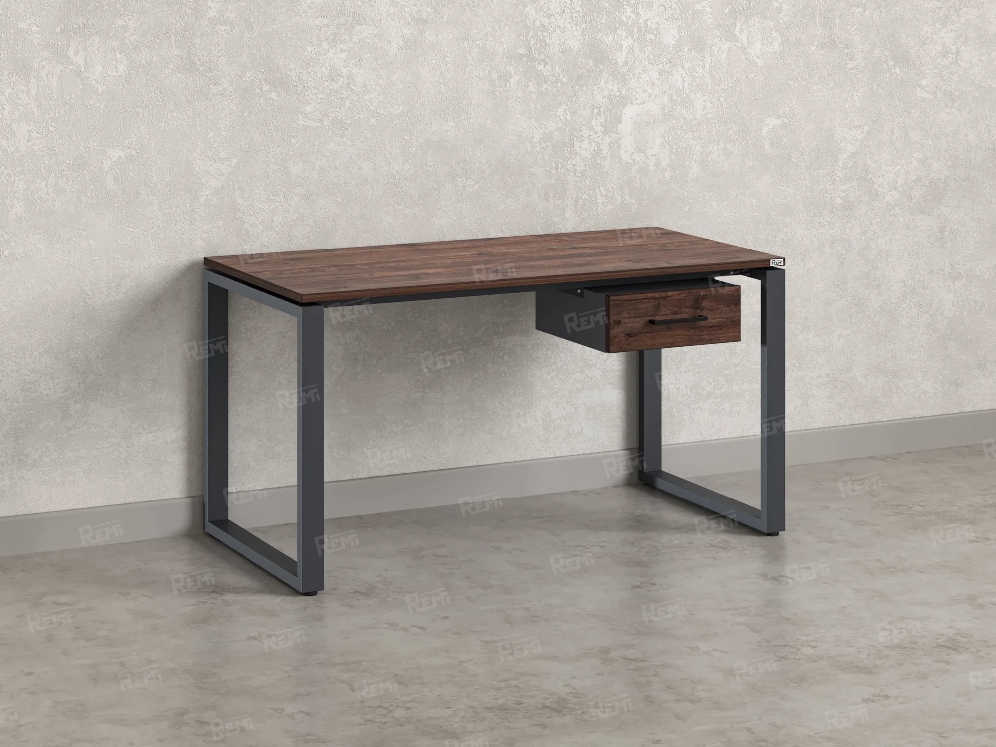 Стол прямой с подвесной тумбой, О-опора 1800x600x750 RM036-18x6 Дуб Апрельский шоколад/Серый