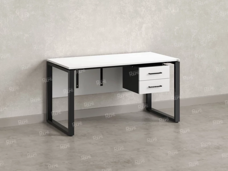 Стол прямой, подвесная тумба, ЛДСП экран, О-опора 1800x600x750 RM033-18x6 Белый/Черный