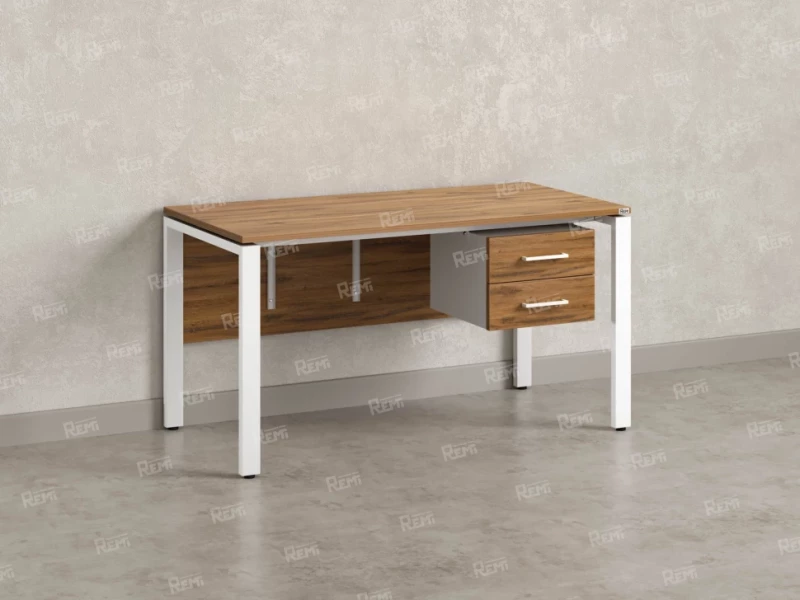 Стол прямой, подвесная тумба, ЛДСП экран, П-опора 1800x600x750 RM031-18x6 Дуб Юстус/Белый