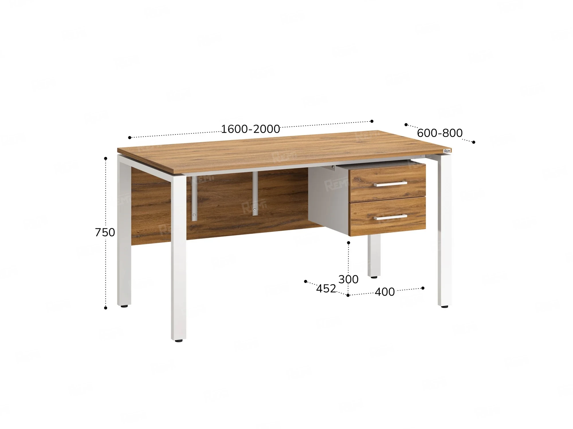Стол прямой, подвесная тумба, ЛДСП экран, П-опора 1800x600x750 RM031-18x6 Дуб Юстус/Белый